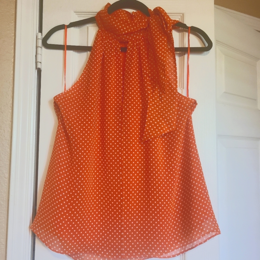 Joie Orange Sleeveless Tie Front Blouse